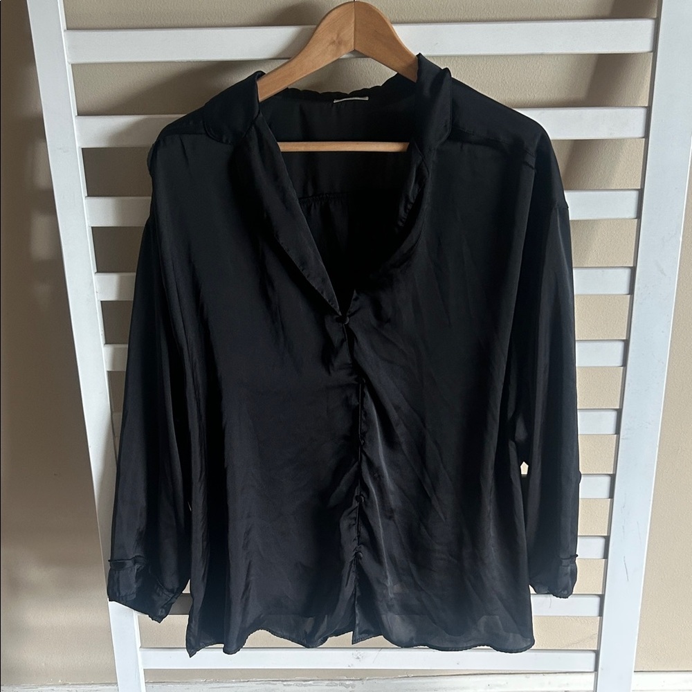 Intimately Free People Black Women's Silky Satin Button-Front Blouse Size Large